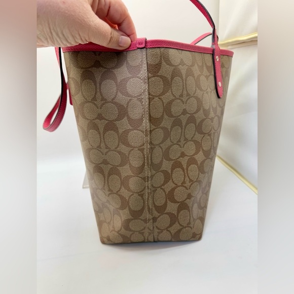 Coach Women's Reversible City Tote Bag Khaki/Bright Pink Monogram F36658 - Picture 4 of 11